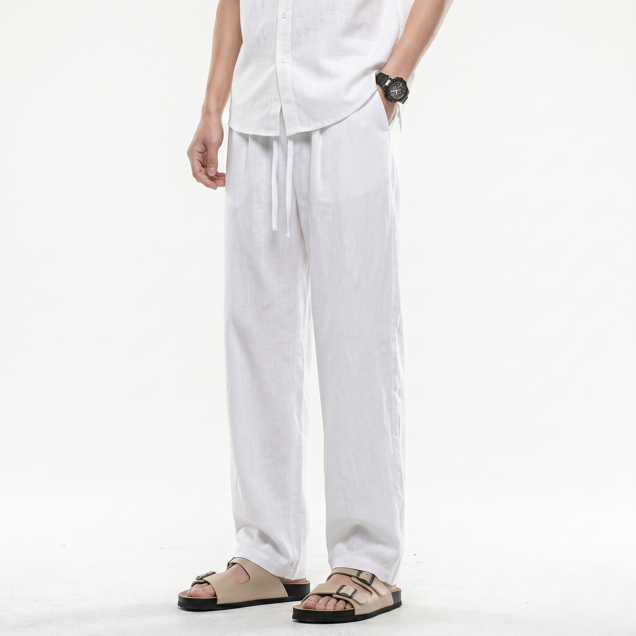 Oldevaine | Men's Linen Straight Leg Casual Trousers