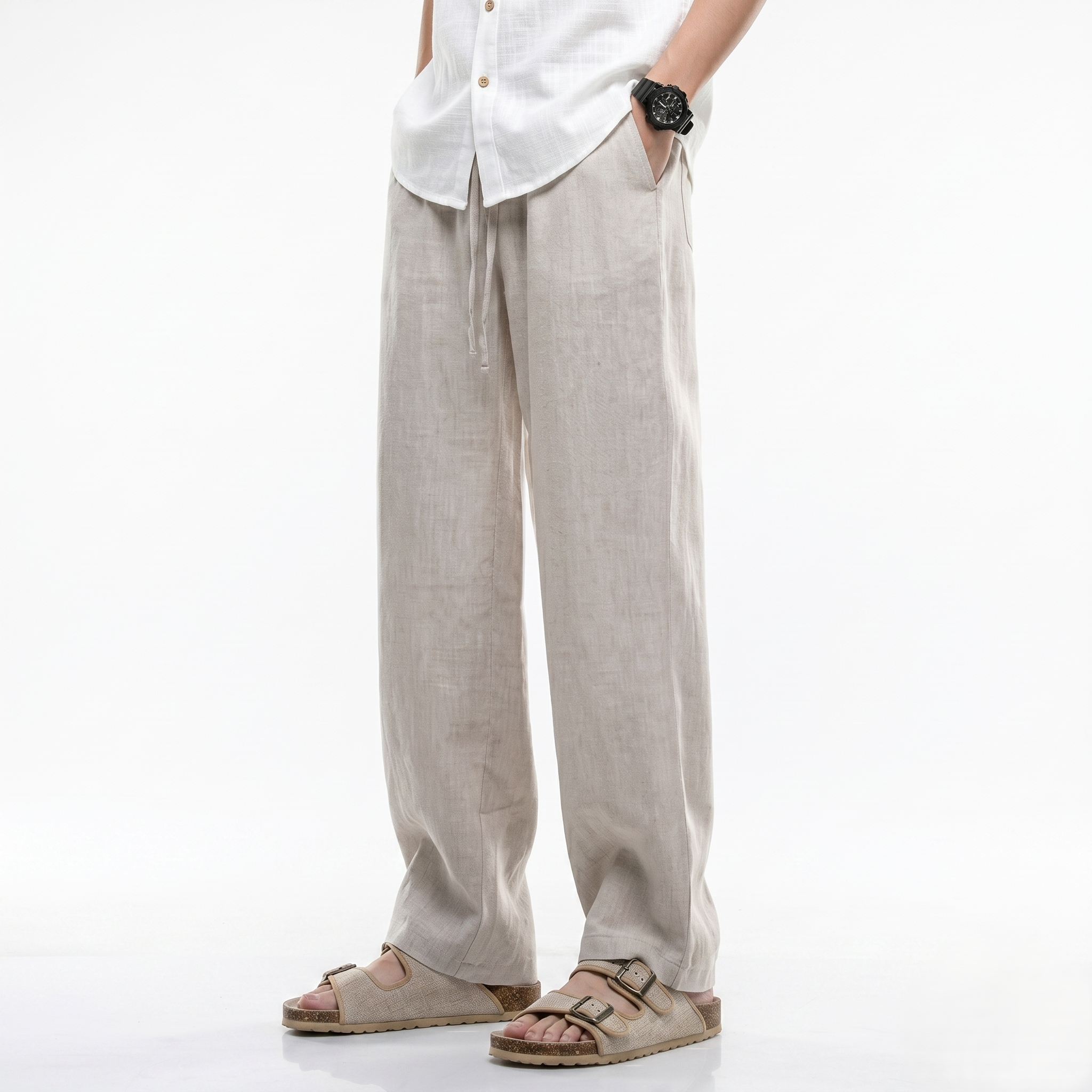 Oldevaine | Men's Linen Straight Leg Casual Trousers