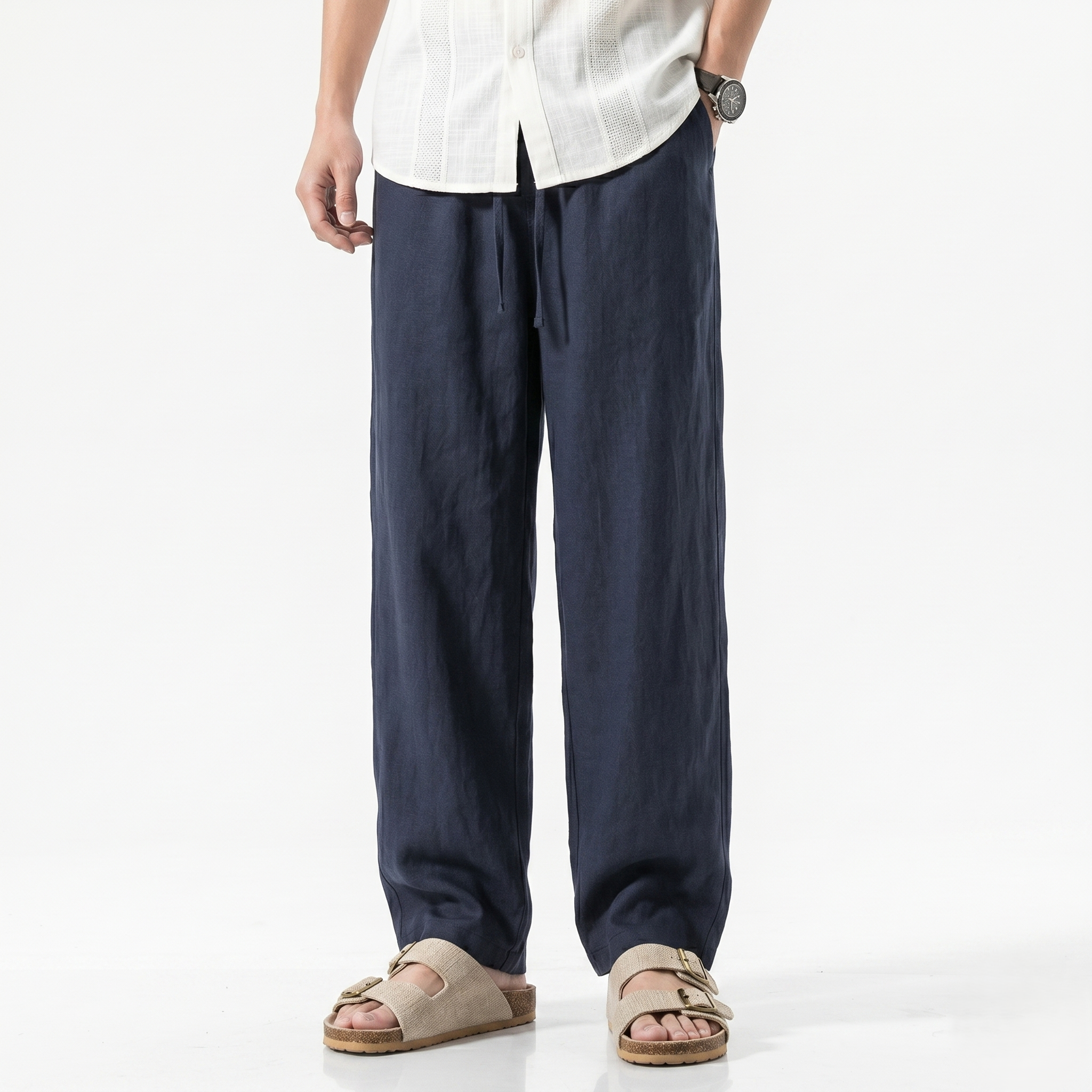 Oldevaine | Men's Linen Straight Leg Casual Trousers