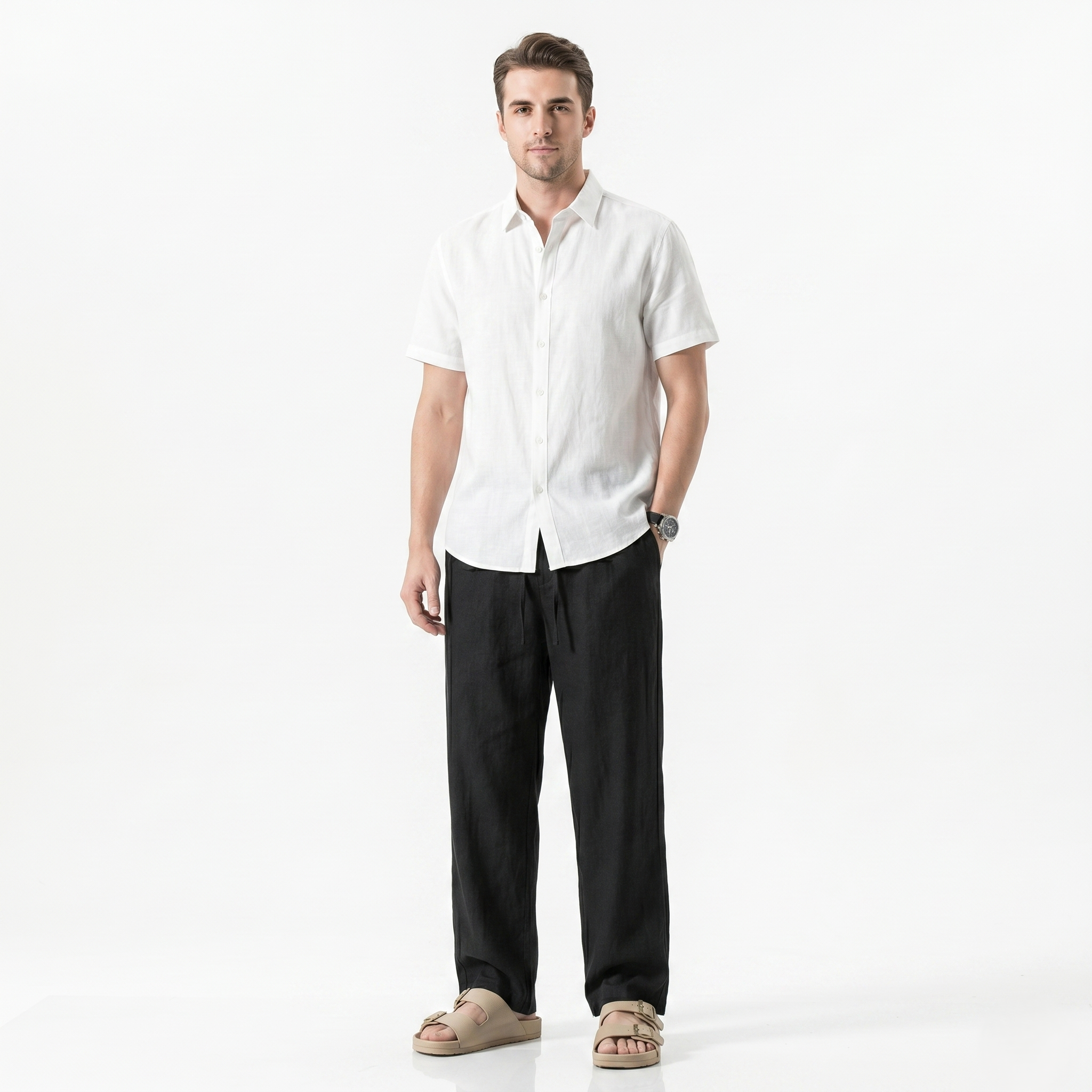 Oldevaine | Men's Linen Straight Leg Casual Trousers