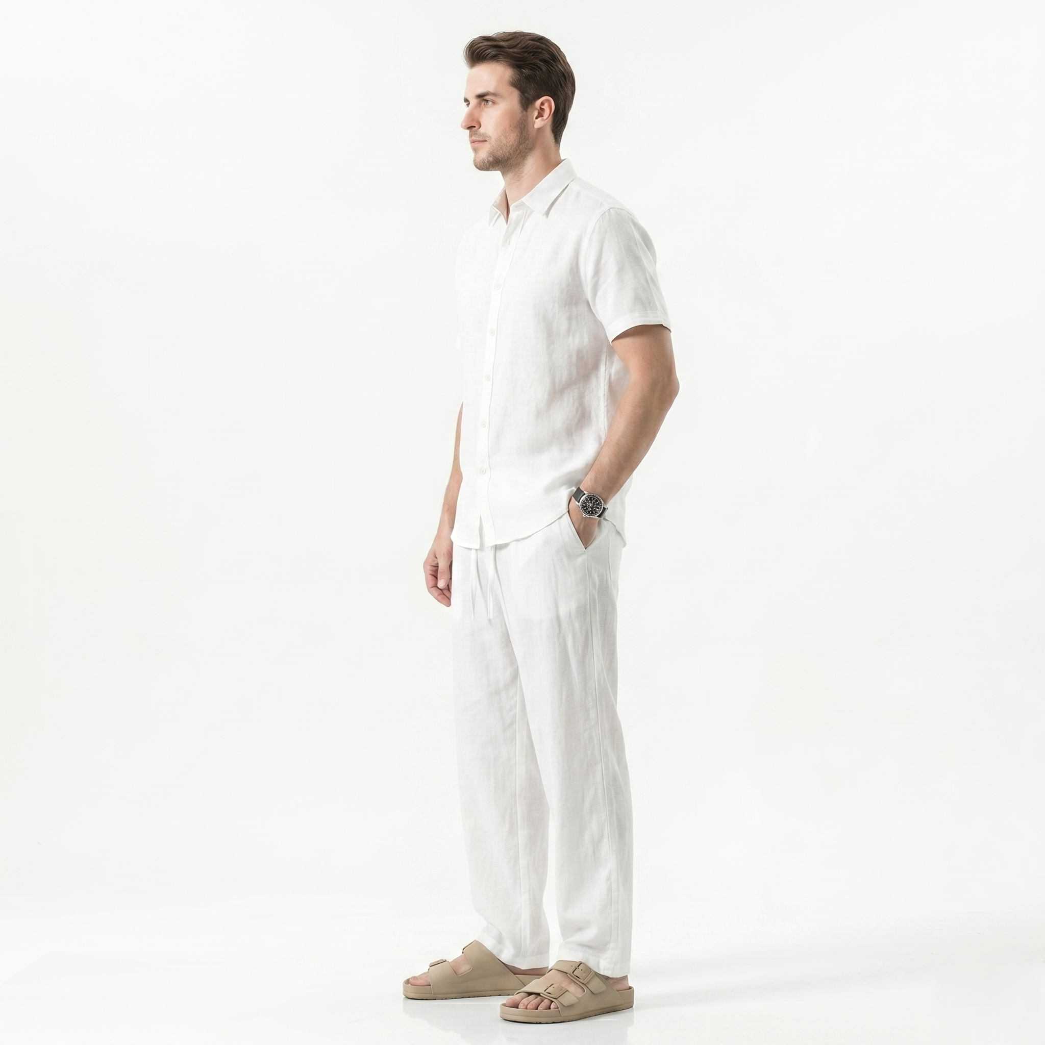 Oldevaine | Men's Linen Straight Leg Casual Trousers