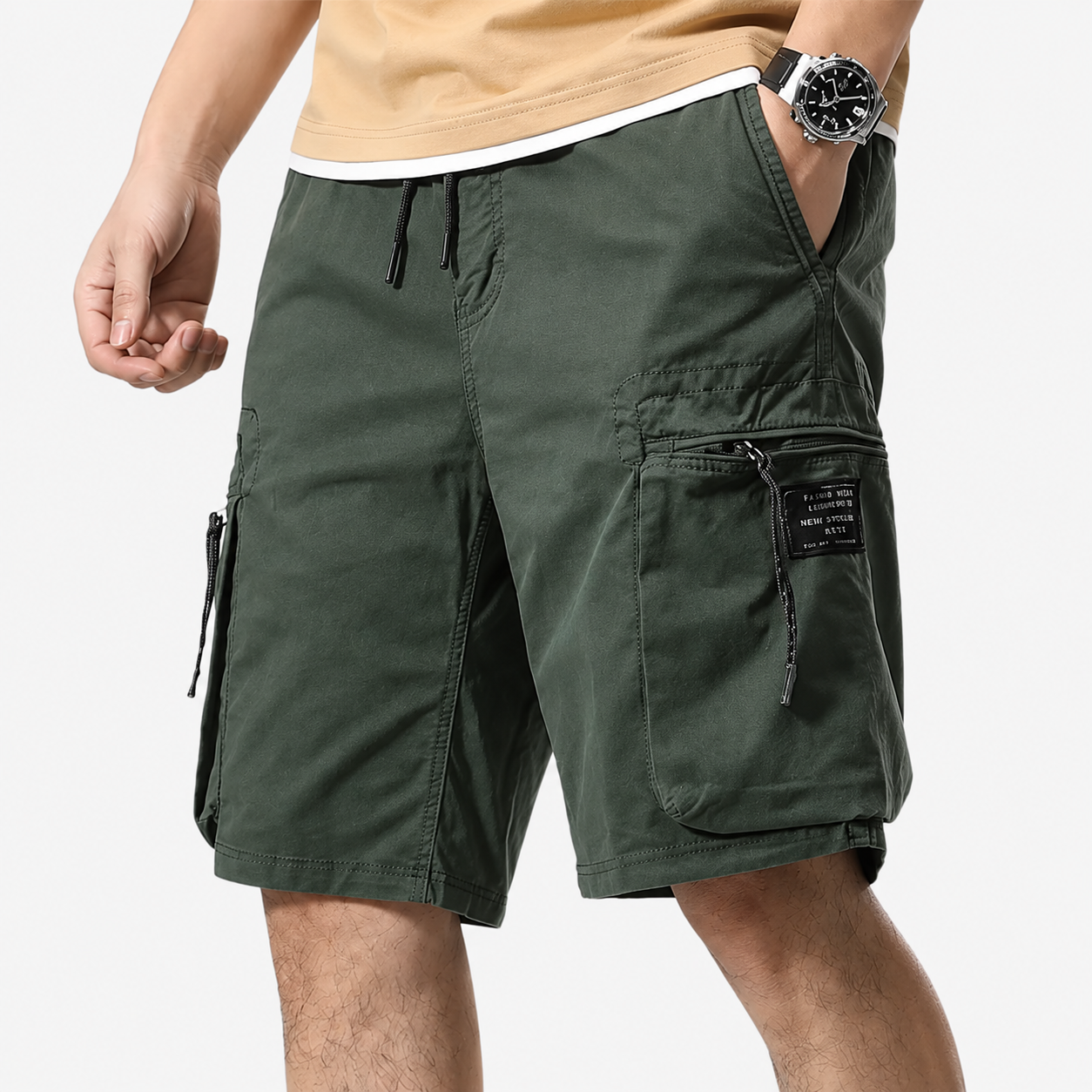 Oldevaine | Men's Multi-Pocket Cargo Shorts with Drawstring Waist