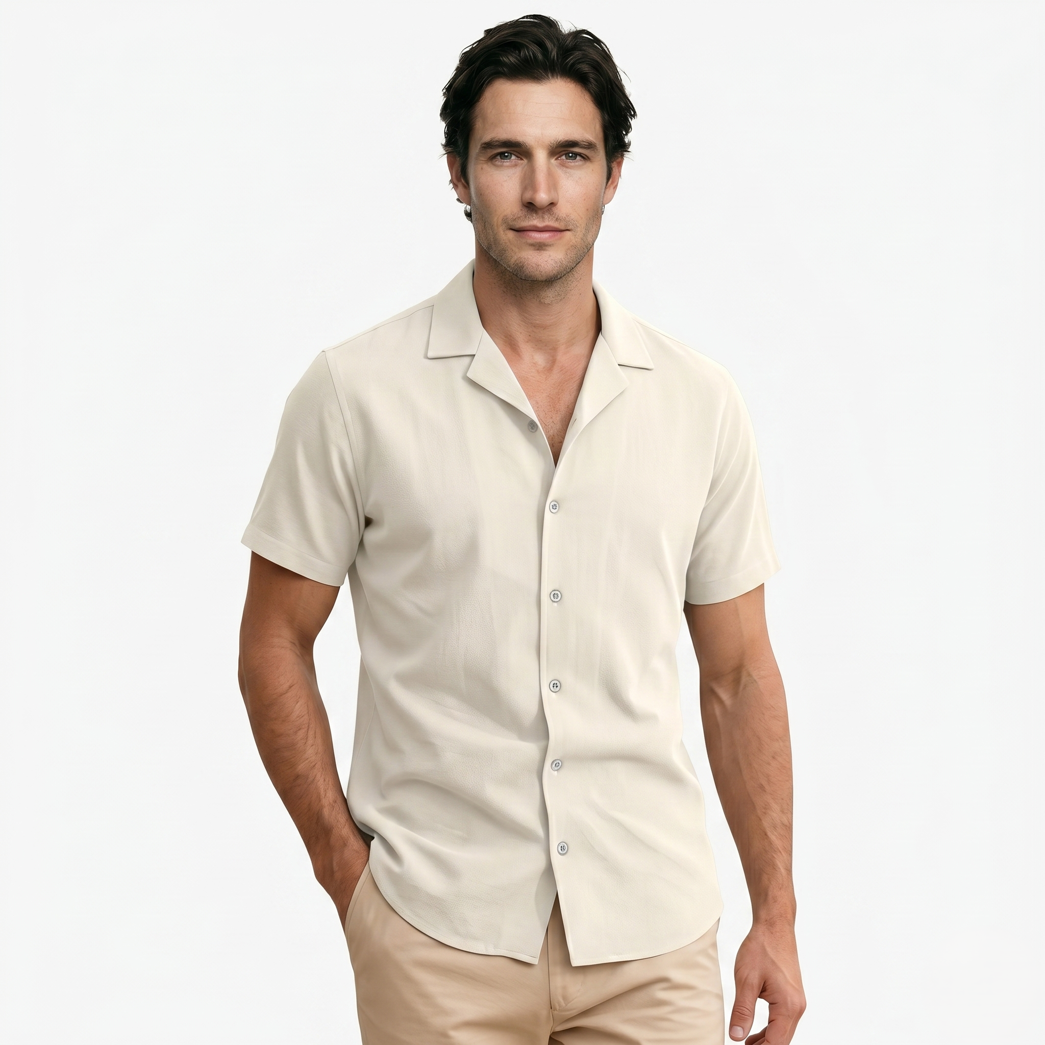 Oldevaine | Men's Short Sleeve Button Up Shirt Lapel Collar