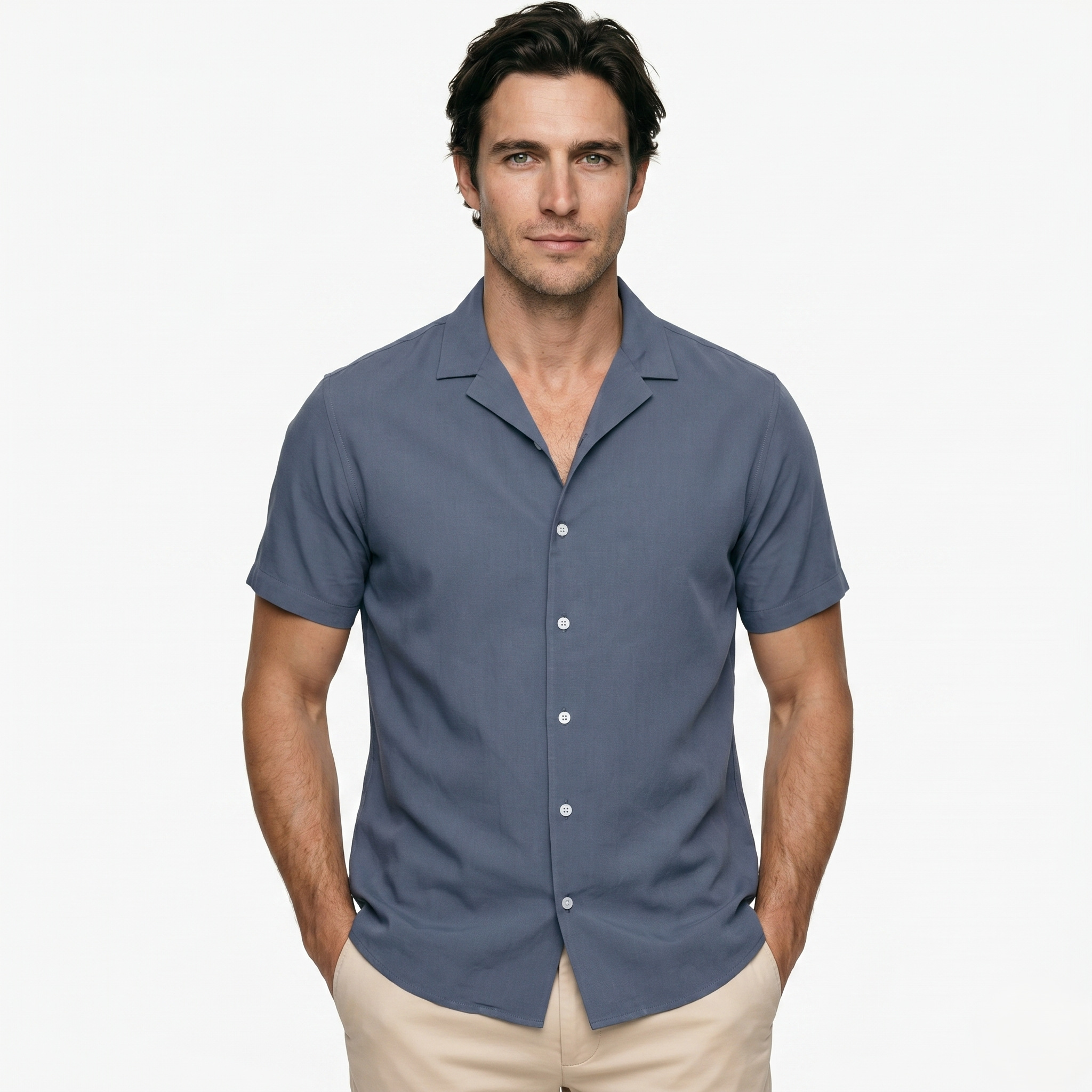 Oldevaine | Men's Short Sleeve Button Up Shirt Lapel Collar