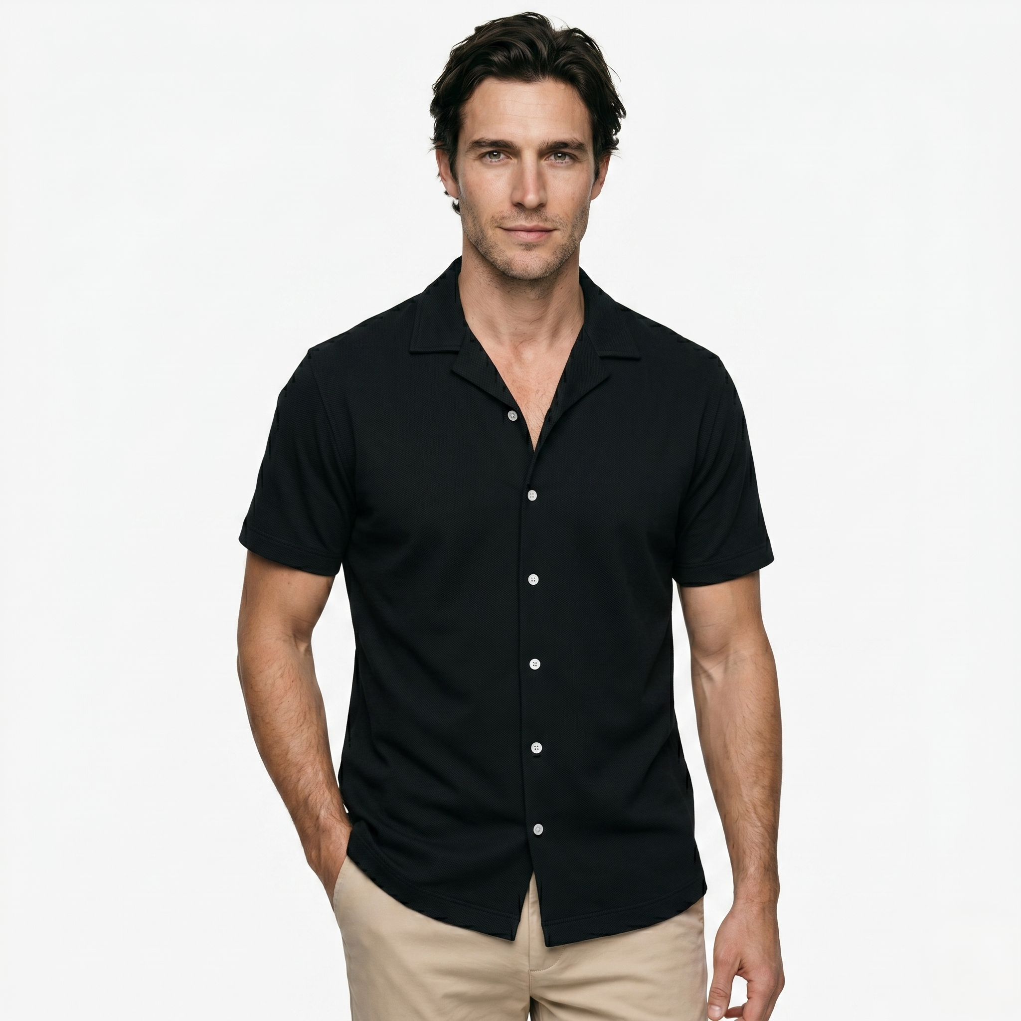 Oldevaine | Men's Short Sleeve Button Up Shirt Lapel Collar