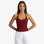 Oldevaine | Ribbed Halter Neck Backless Fitted Tank Top