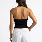 Oldevaine | Ribbed Halter Neck Backless Fitted Tank Top