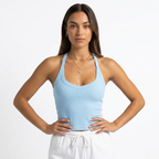 Oldevaine | Ribbed Halter Neck Backless Fitted Tank Top