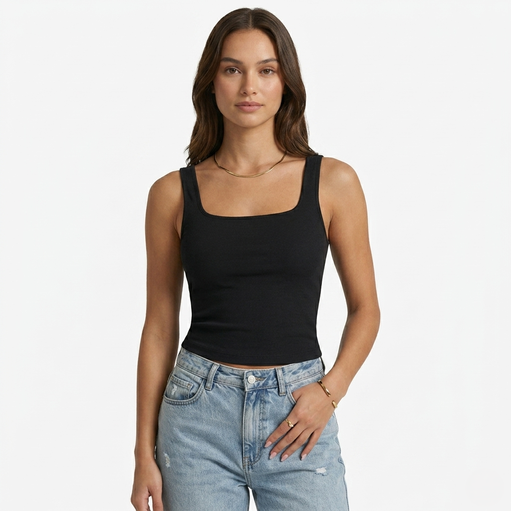Oldevaine | Seamless Square Neck Sleeveless Fitted Tank Top