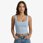 Oldevaine | Seamless Square Neck Sleeveless Fitted Tank Top