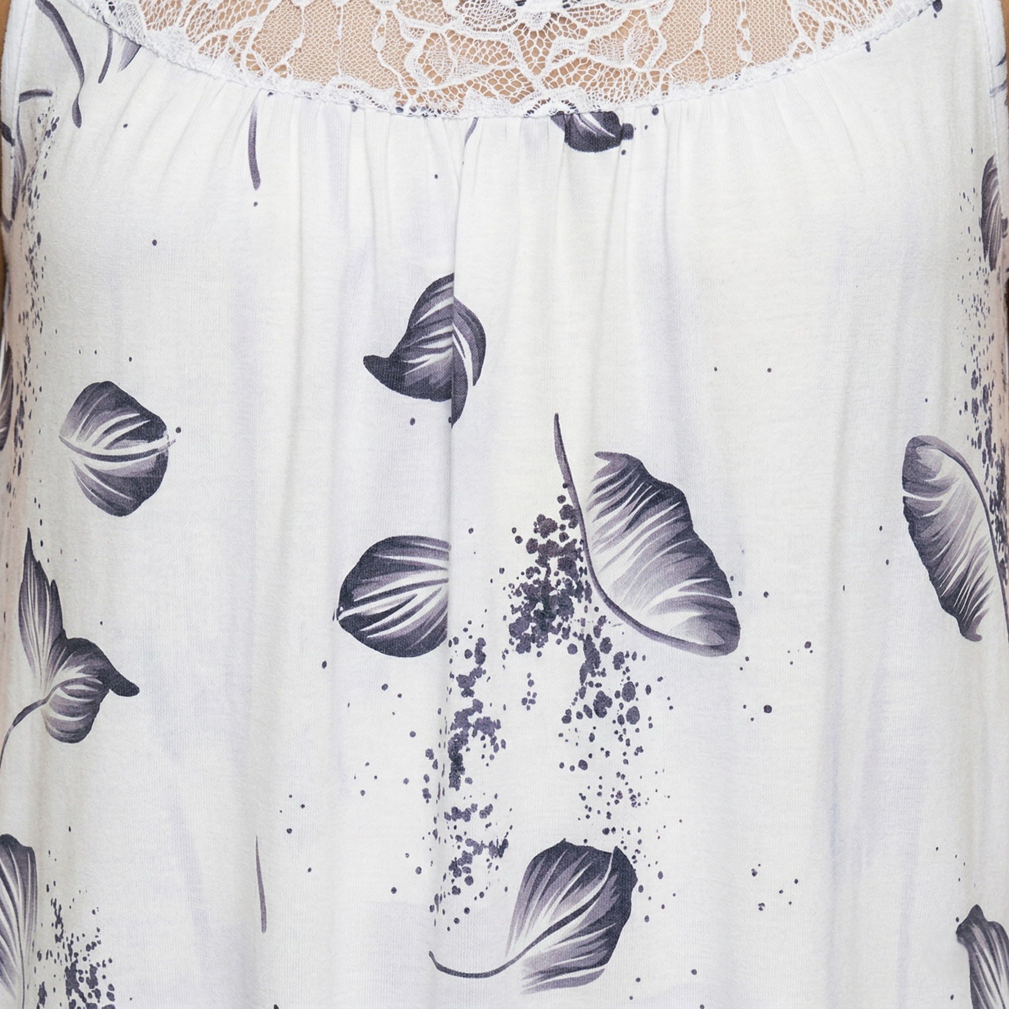 Oldevaine | Sleeveless Scoop Neck Printed Mini Dress Lace Yoke Detail