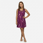 Oldevaine | Sleeveless Scoop Neck Printed Mini Dress Lace Yoke Detail