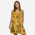 Oldevaine | Sleeveless Scoop Neck Printed Mini Dress Lace Yoke Detail