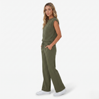 Oldevaine | Two-Piece Sleeveless Crew Neck Top and Wide Leg Trouser Set