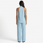 Oldevaine | Two Piece Loose Fit Linen V-Neck Sleeveless Top and Wide Leg Pants Set