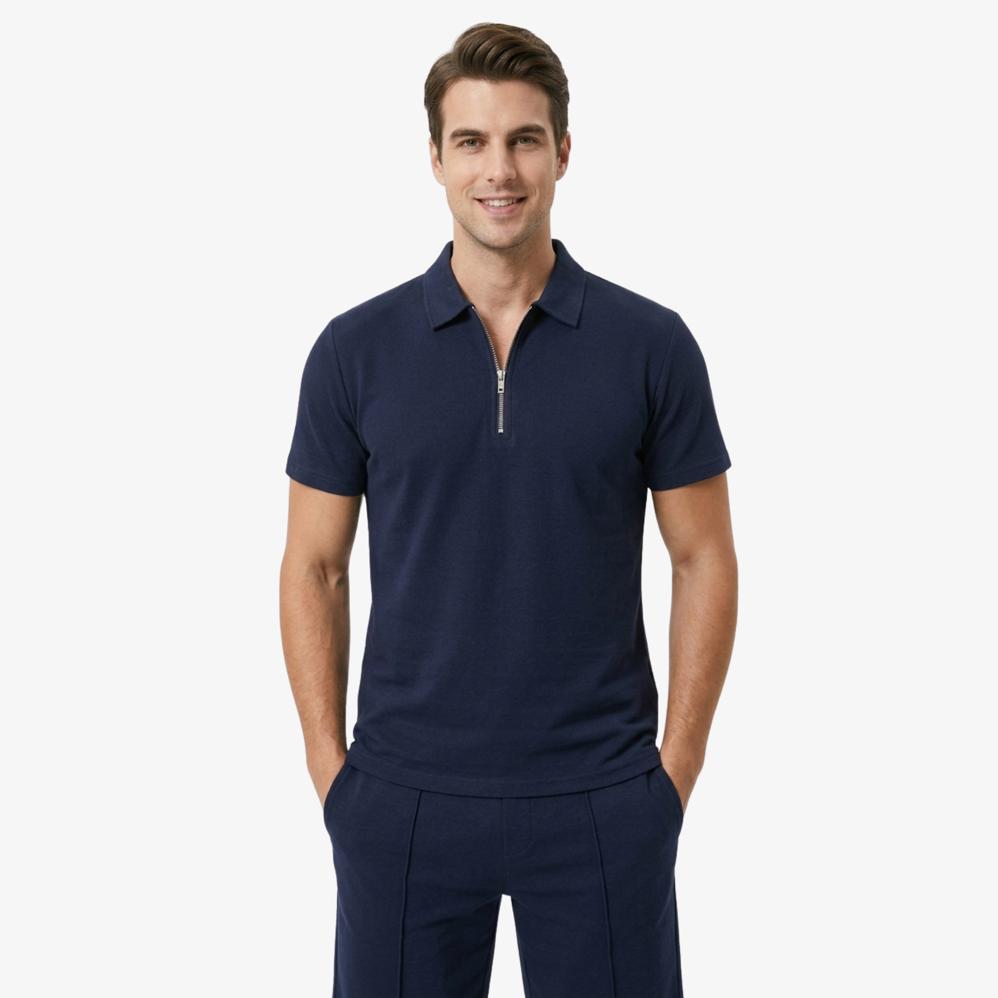 Oldevaine | Two Piece Men's Zip Polo T-Shirt & Drawstring Shorts Set