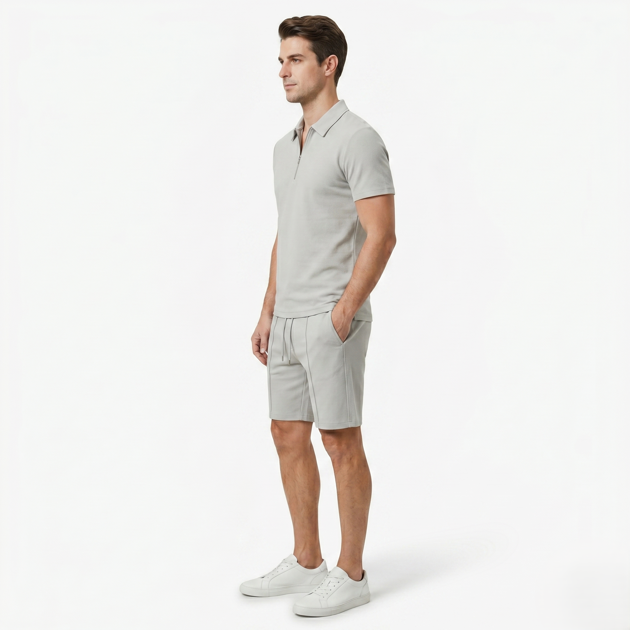 Oldevaine | Two Piece Men's Zip Polo T-Shirt & Drawstring Shorts Set