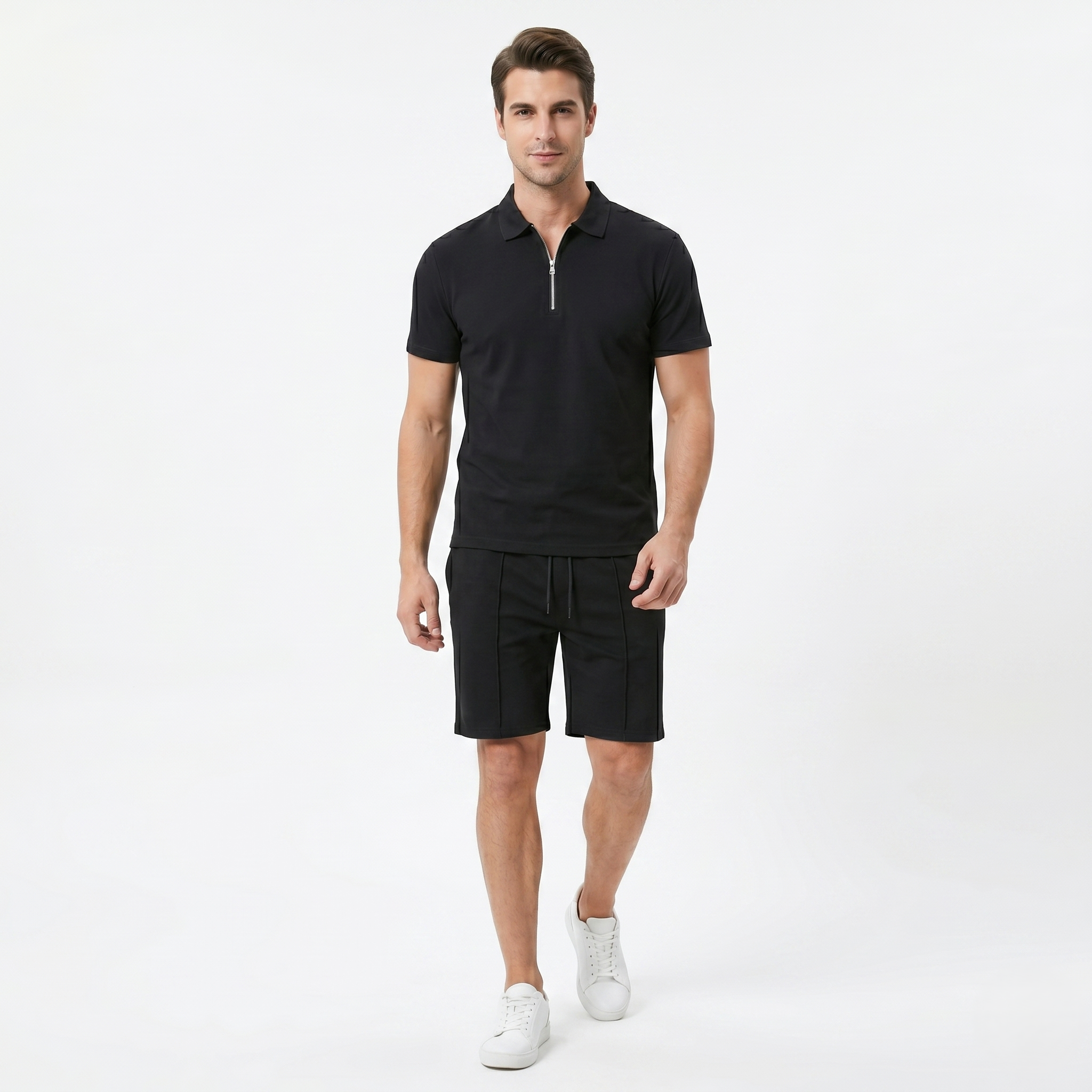 Oldevaine | Two Piece Men's Zip Polo T-Shirt & Drawstring Shorts Set