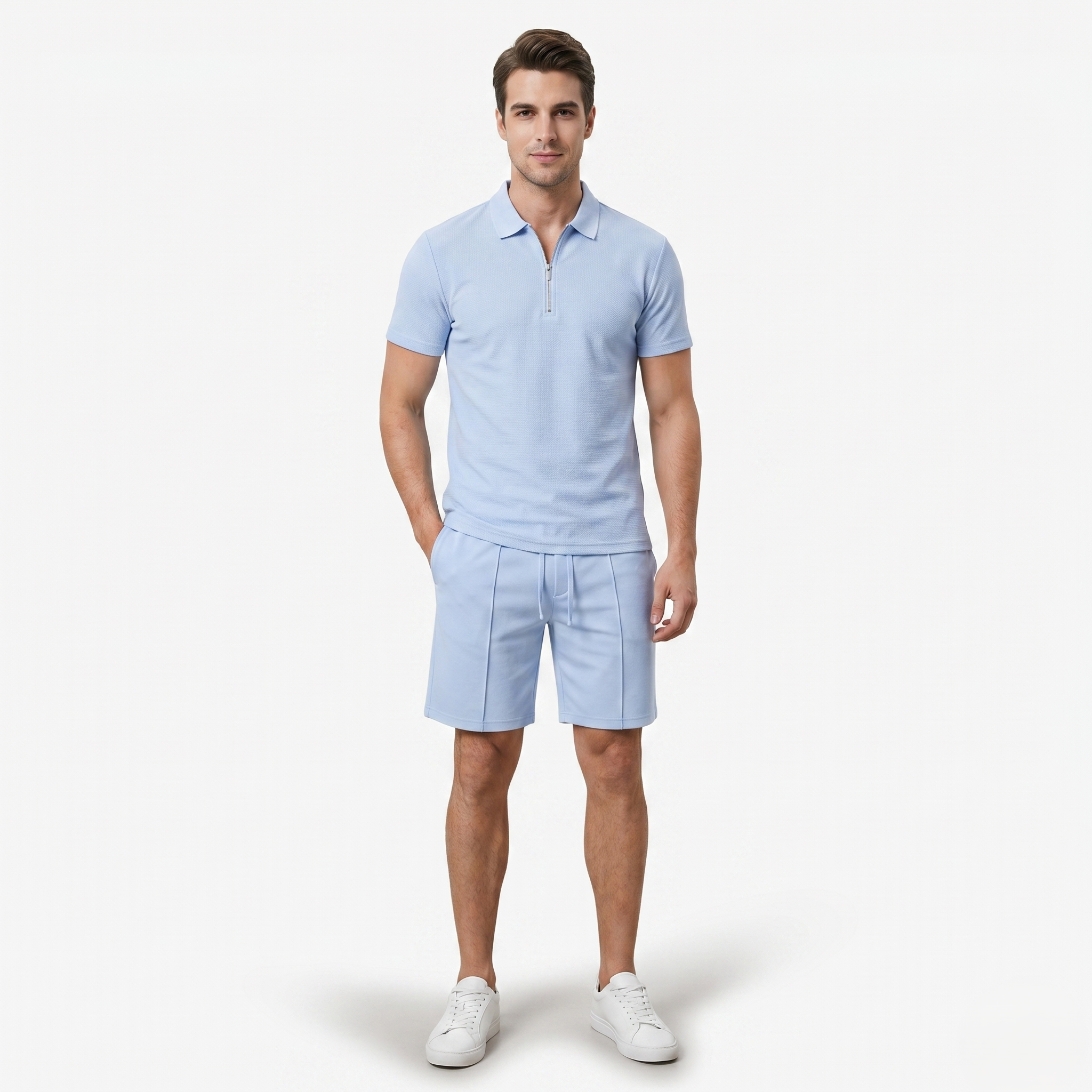 Oldevaine | Two Piece Men's Zip Polo T-Shirt & Drawstring Shorts Set