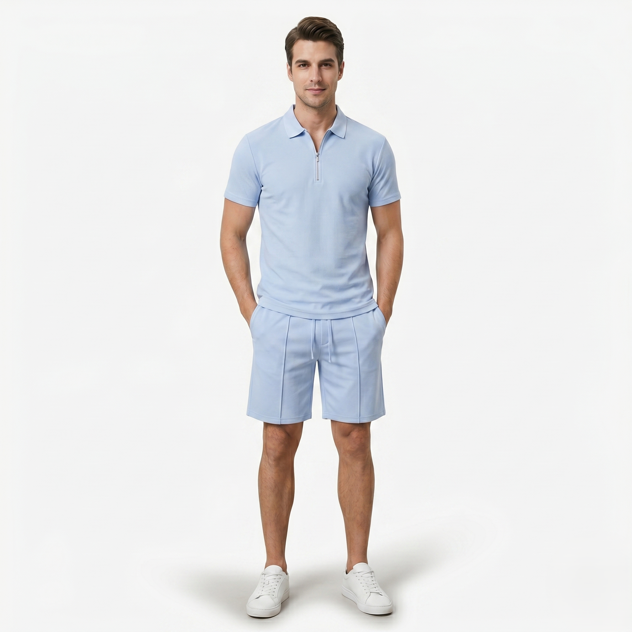 Oldevaine | Two Piece Men's Zip Polo T-Shirt & Drawstring Shorts Set