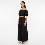 Oldevaine | Two Piece Puff Sleeve Off Shoulder Top and Wide Leg Waist Tie Pants Set