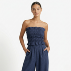 Oldevaine | Two Piece Shirred Bandeau Top and Wide Leg Trousers Set