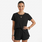 Oldevaine | Two Piece Short Sleeve Layered Top and Shorts Lounge Set