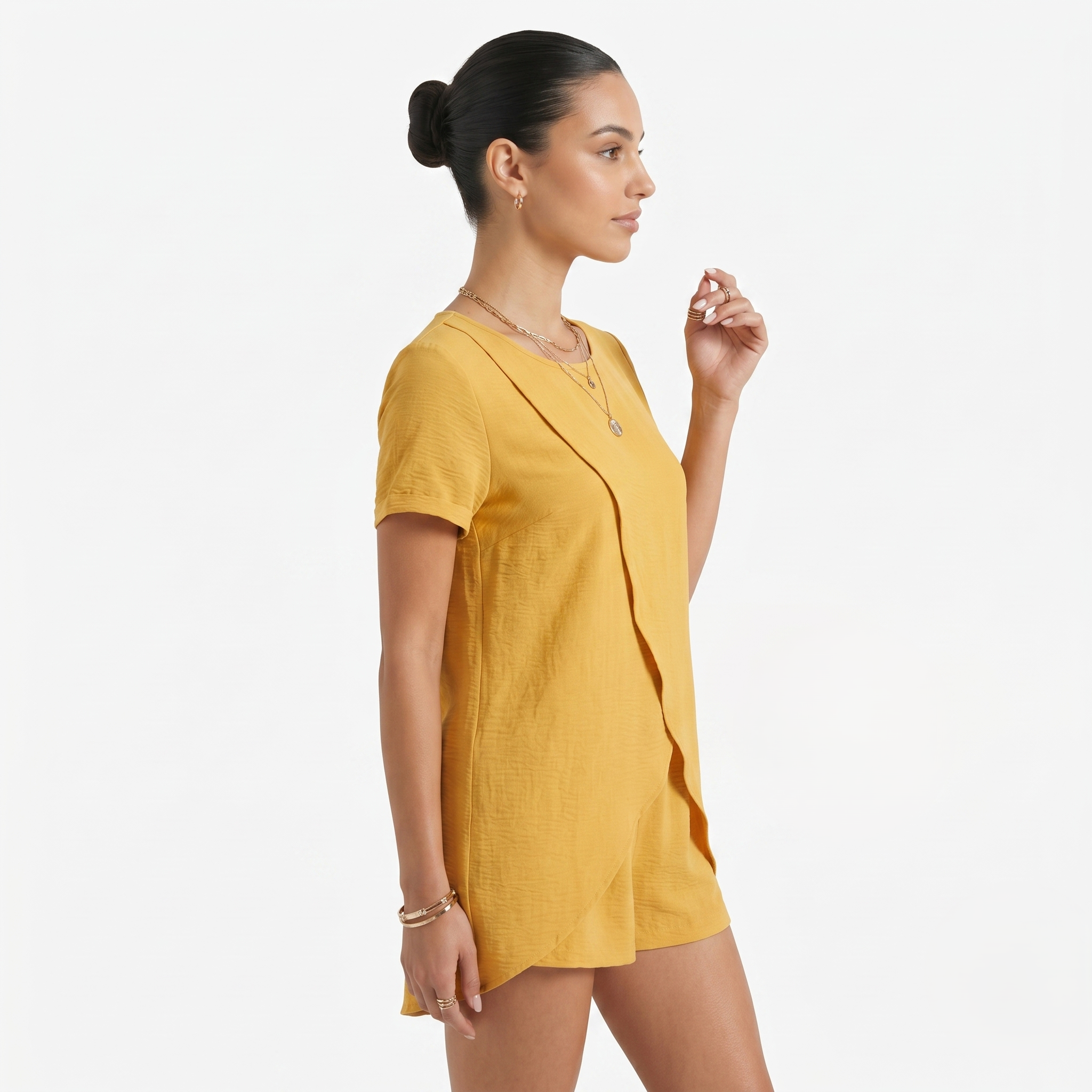 Oldevaine | Two Piece Short Sleeve Layered Top and Shorts Lounge Set