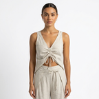 Oldevaine | Two Piece Sleeveless Drawstring Top and Wide Leg Trousers Set