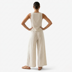 Oldevaine | Two Piece Sleeveless Drawstring Top and Wide Leg Trousers Set