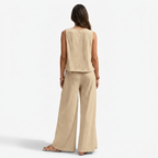 Oldevaine | Two Piece Classic Sleeveless Round Neck Wide Leg Trousers Set