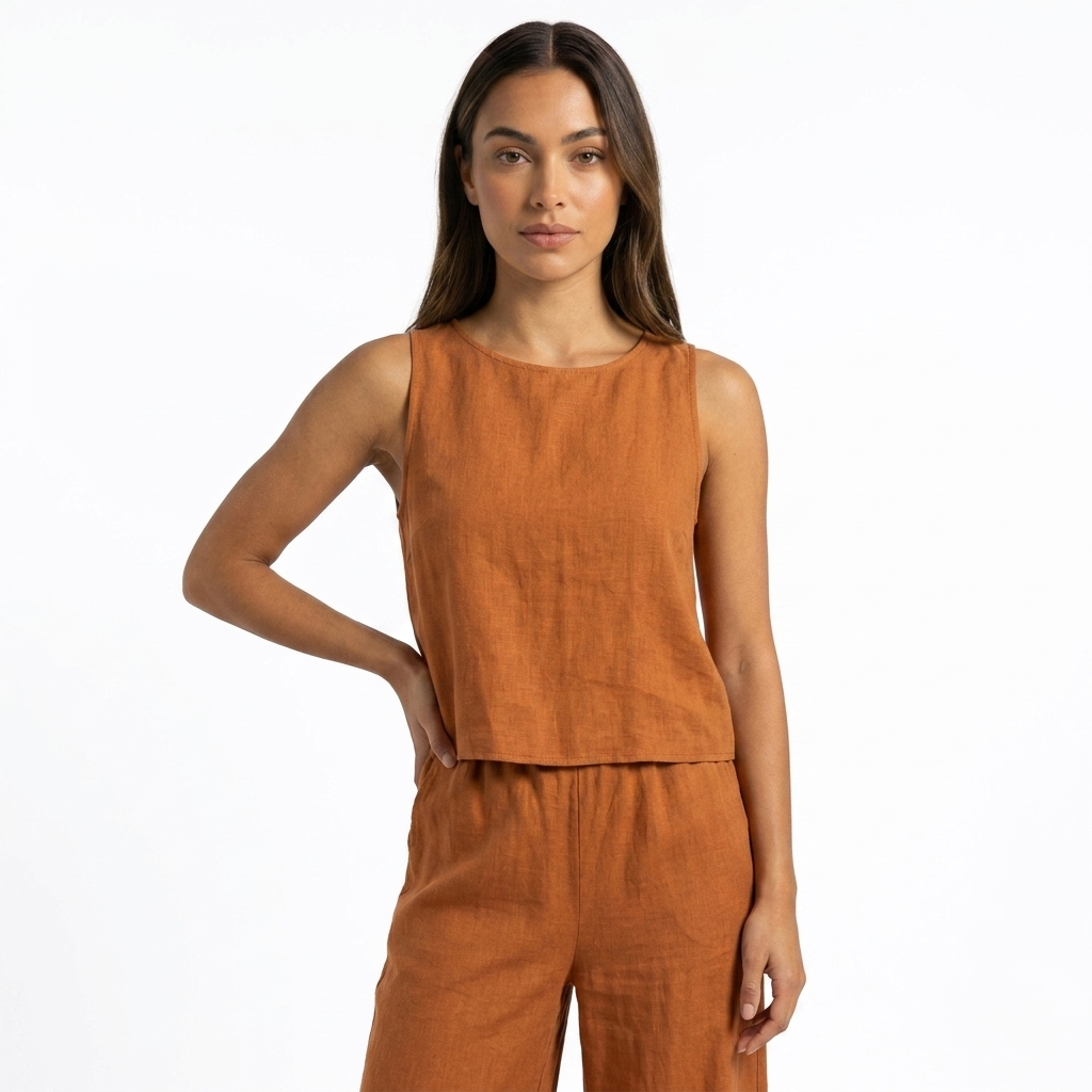 Oldevaine | Two Piece Classic Sleeveless Round Neck Wide Leg Trousers Set