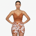 Oldevaine | Two Piece Twisted Front Cami and Printed High-Waisted Shorts Set