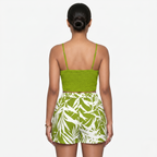 Oldevaine | Two Piece Twisted Front Cami and Printed High-Waisted Shorts Set