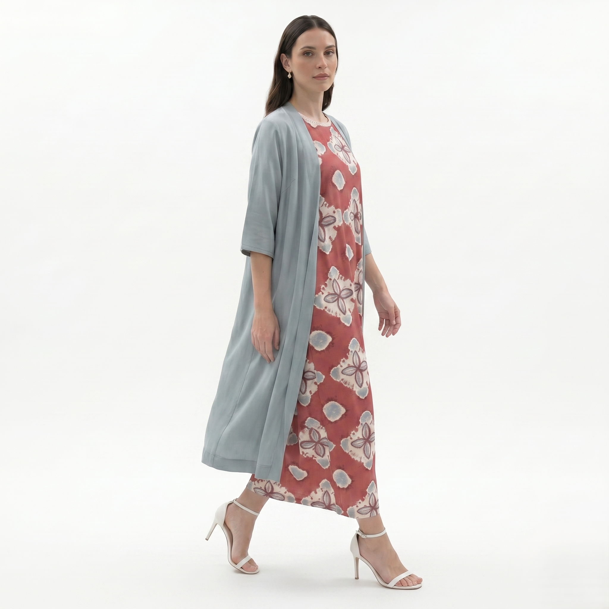 Oldevaine | Women’s Two Piece Set Printed Sleeveless Maxi Dress with Shawl