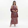 Oldevaine | Women’s Two Piece Set Printed Sleeveless Maxi Dress with Shawl