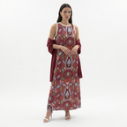 Oldevaine | Women’s Two Piece Set Printed Sleeveless Maxi Dress with Shawl