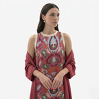 Oldevaine | Women’s Two Piece Set Printed Sleeveless Maxi Dress with Shawl