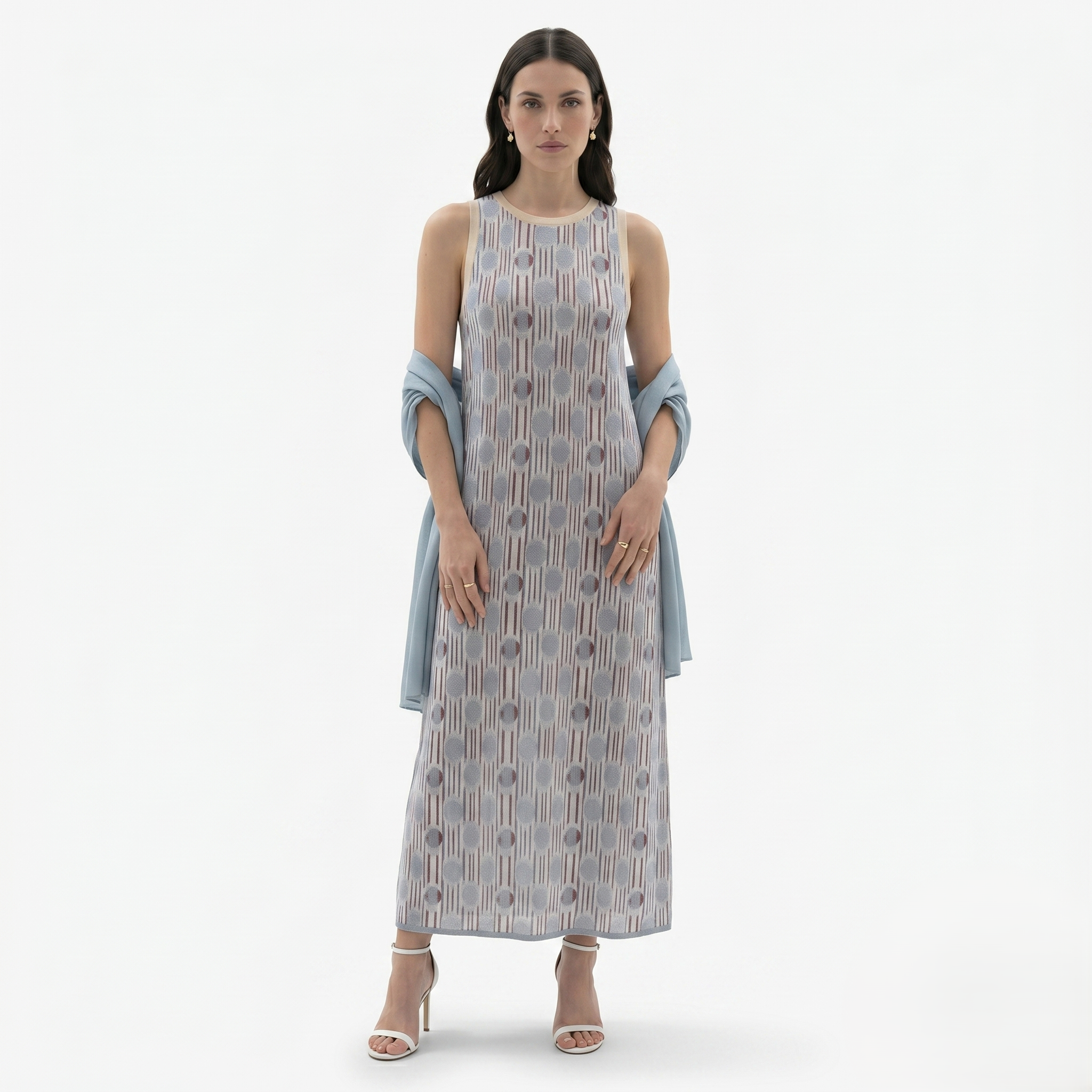 Oldevaine | Women’s Two Piece Set Printed Sleeveless Maxi Dress with Shawl