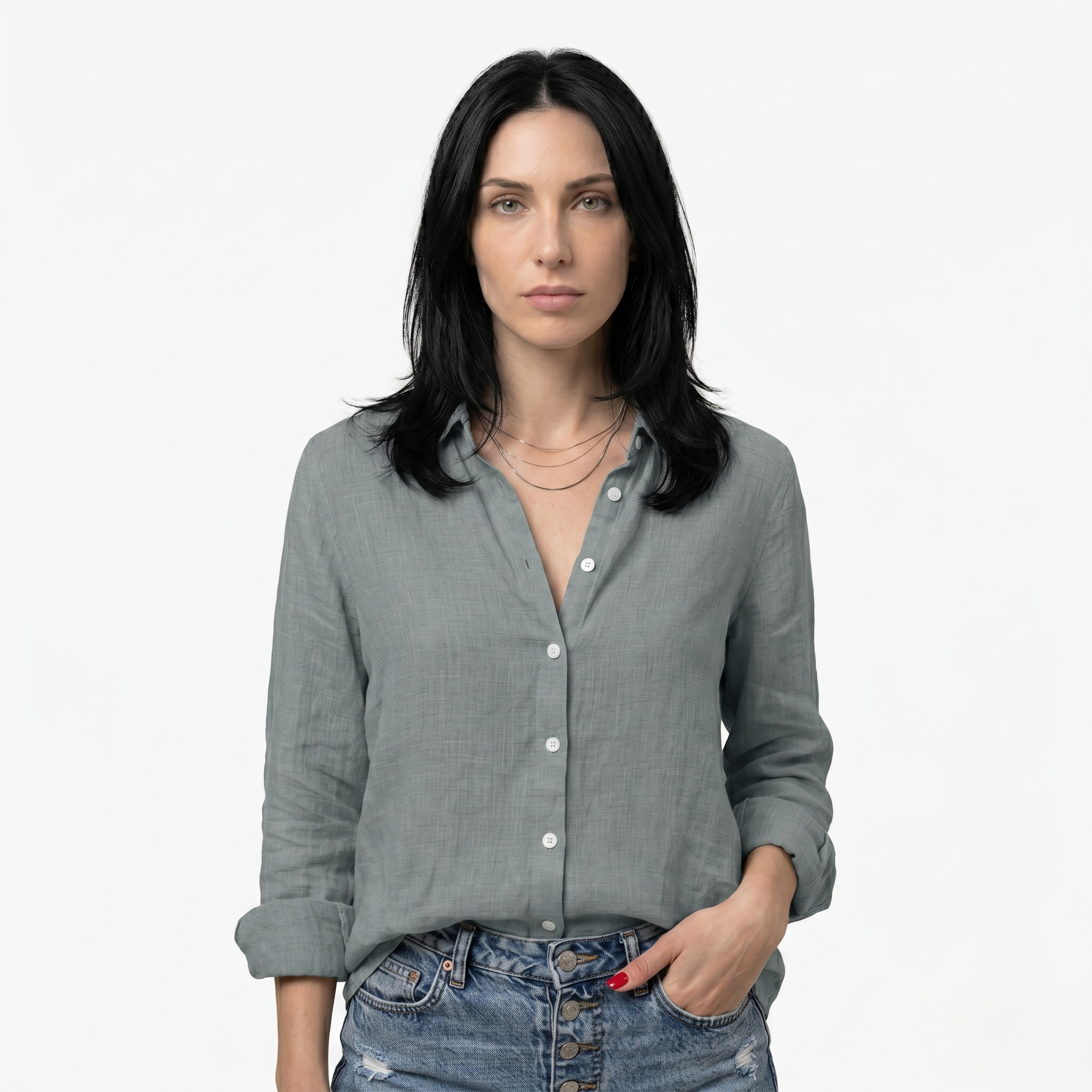 Oldevaine | Women's Button Up Long Sleeve Shirt with Classic Collar