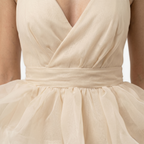 Oldevaine | Women’s Halter Mini Dress with Tiered Ruffle Skirt and Open Back