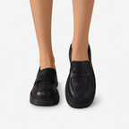 Oldevaine | Women's Leather Platform Loafers Slip On Penny Shoes