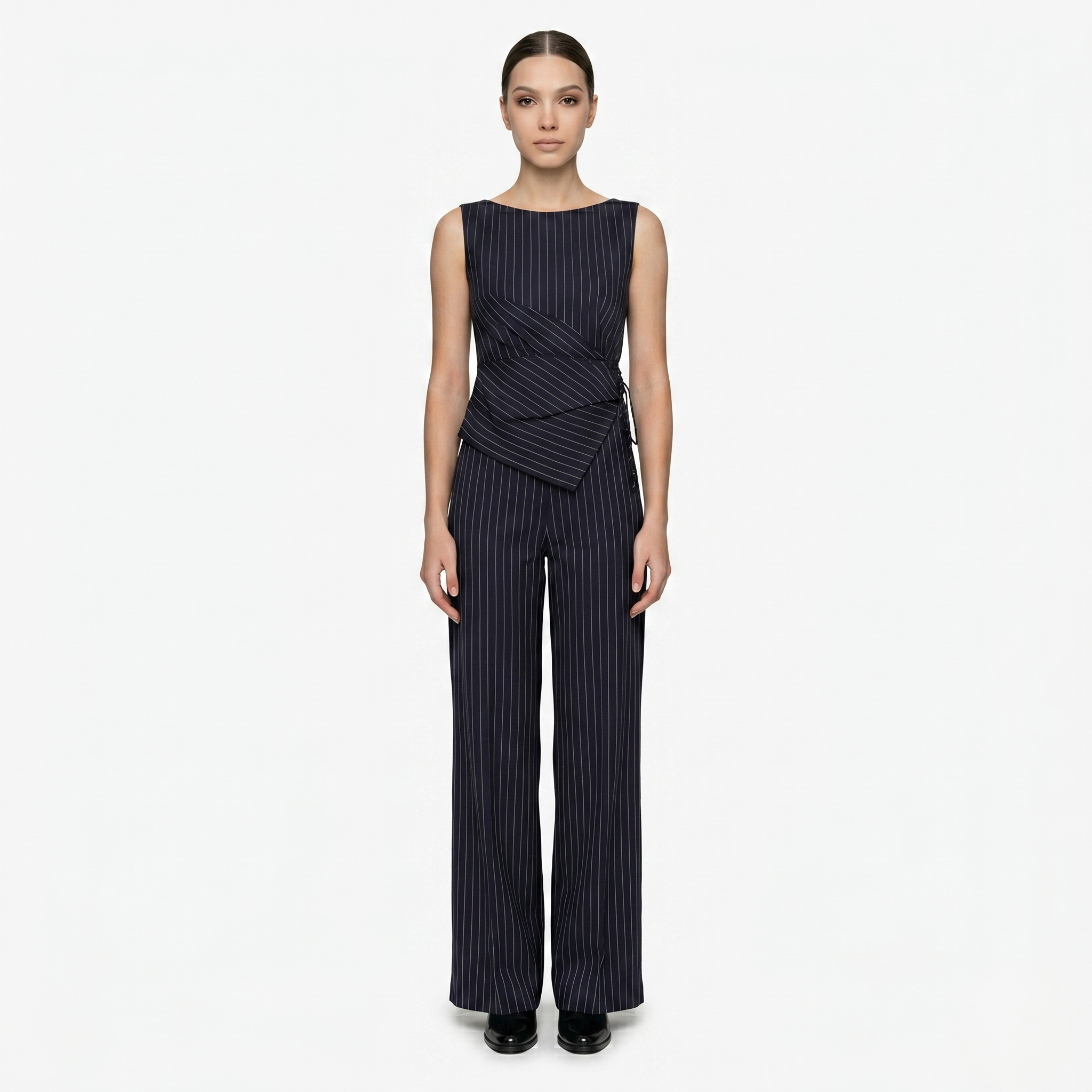 Oldevaine | Women's Pinstripe Two Piece Set Wide Leg Trousers and Top