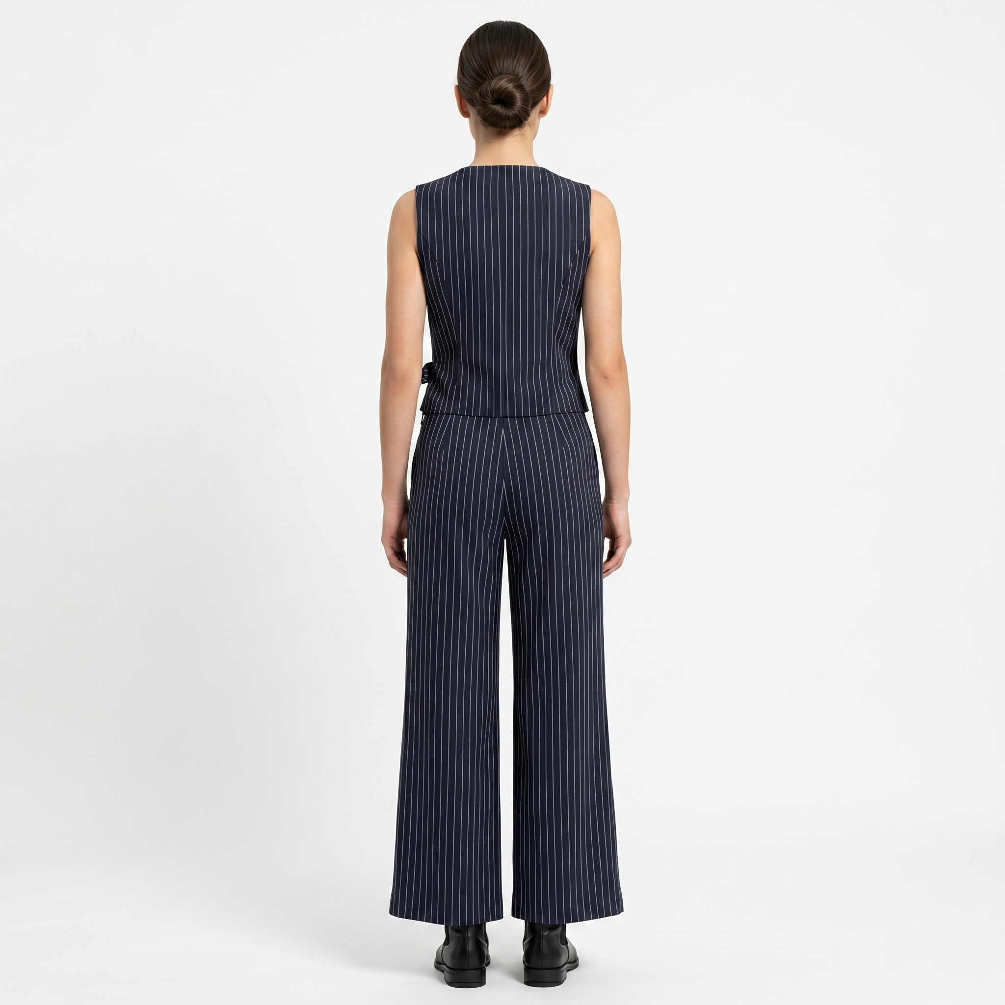 Oldevaine | Women's Pinstripe Two Piece Set Wide Leg Trousers and Top