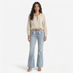 Oldevaine | Women's Printed Lace Trim Long Sleeve Boho Blouse
