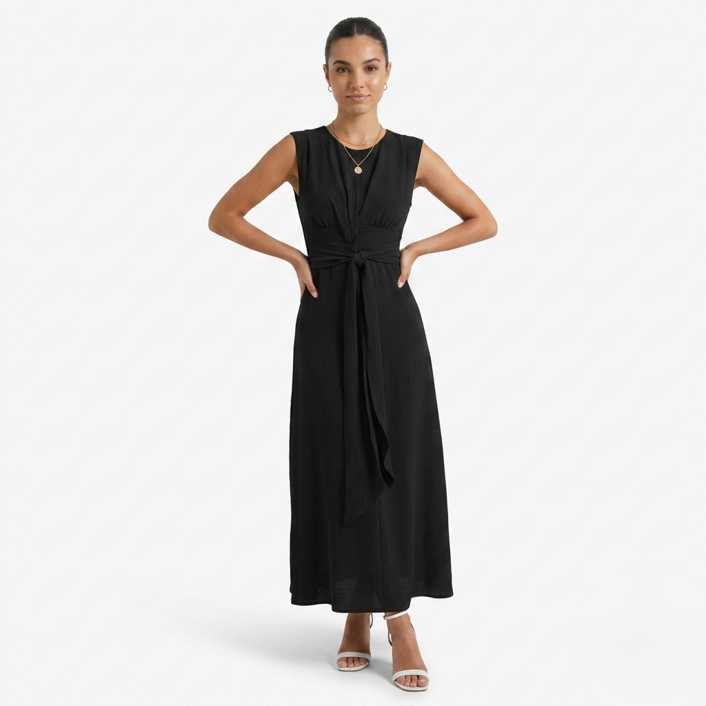 Oldevaine | Women's Sleeveless Tie Waist Midi Dress