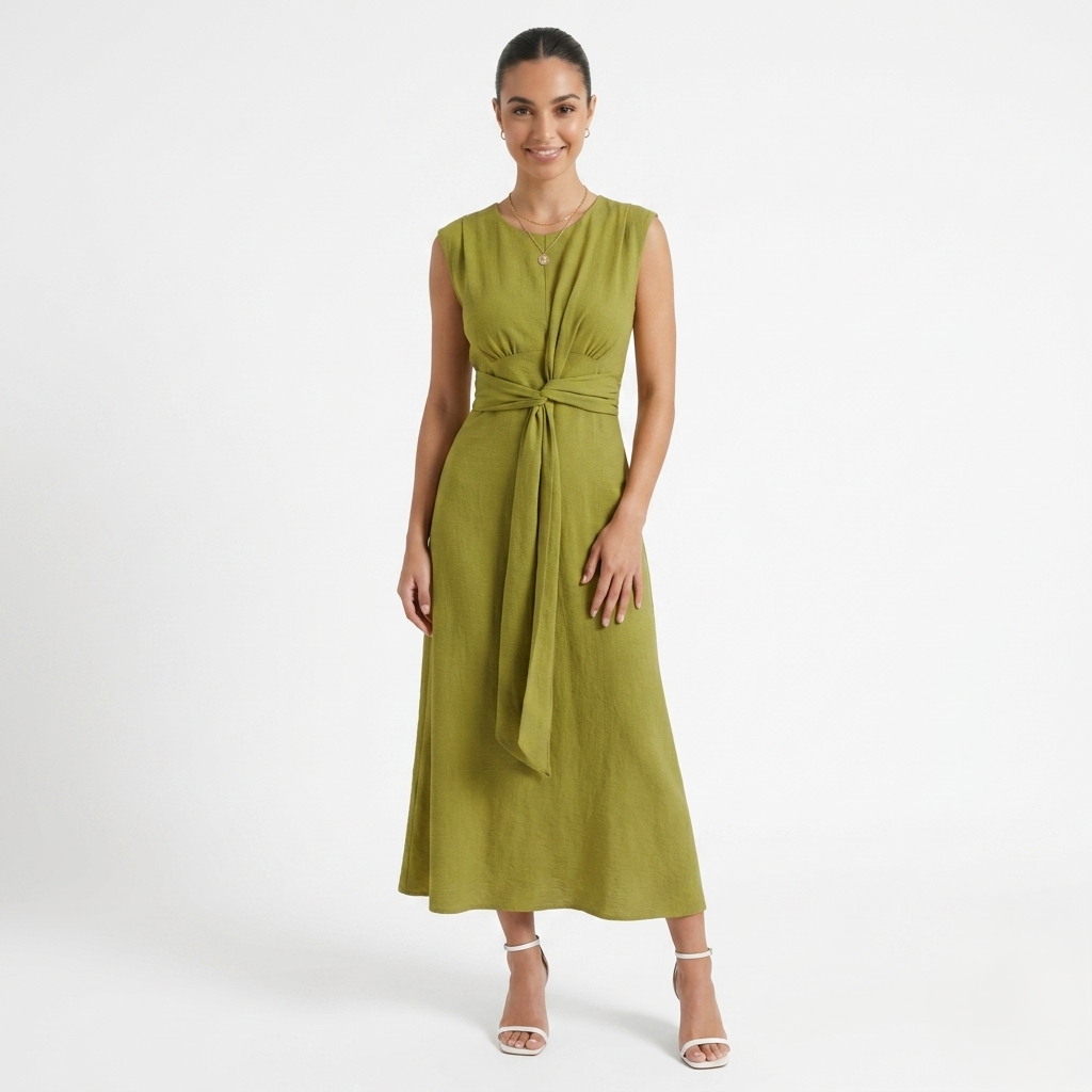 Oldevaine | Women's Sleeveless Tie Waist Midi Dress