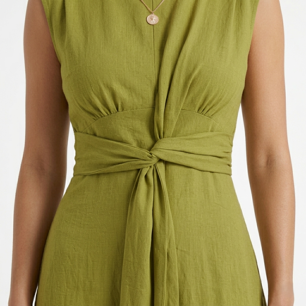 Oldevaine | Women's Sleeveless Tie Waist Midi Dress