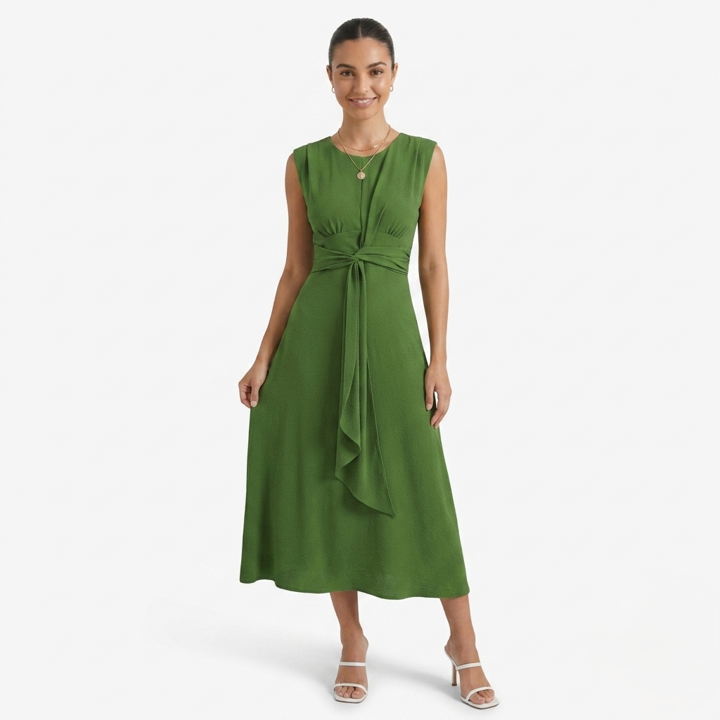 Oldevaine | Women's Sleeveless Tie Waist Midi Dress