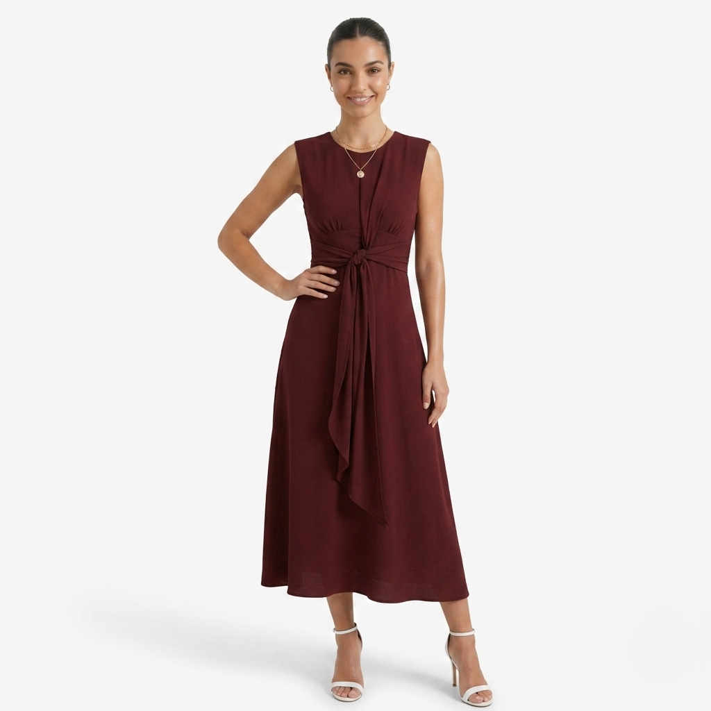 Oldevaine | Women's Sleeveless Tie Waist Midi Dress